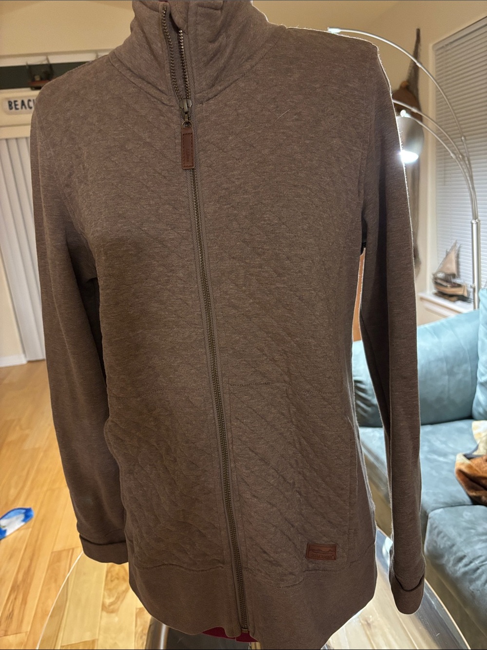Womens Brown Full-Zip Quilted Sweater Jacket
